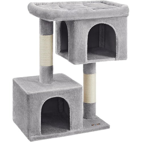 Songmics Mačje drevo, mačji stolp 101 cm, XL, Cat Condo za zelo velike mačke do 20 kg, velika mačka, 2 mačji votlini, prostor za praskanje, svetlo siva PCT614W, (21157952) Cene
