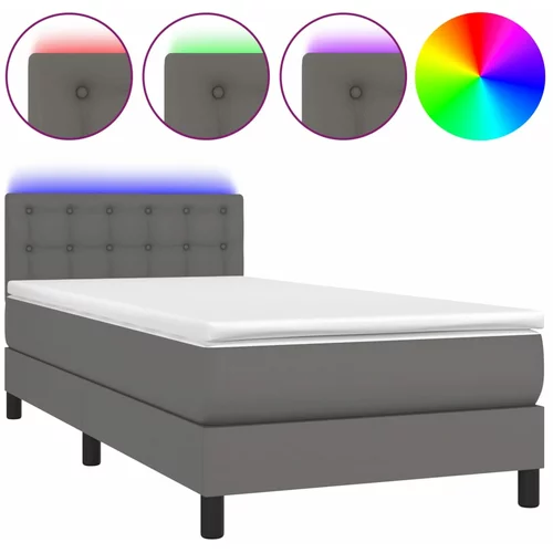 vidaXL Box spring postelja z vzmetnico LED siva 90x200 cm umetno usnje, (20930416)