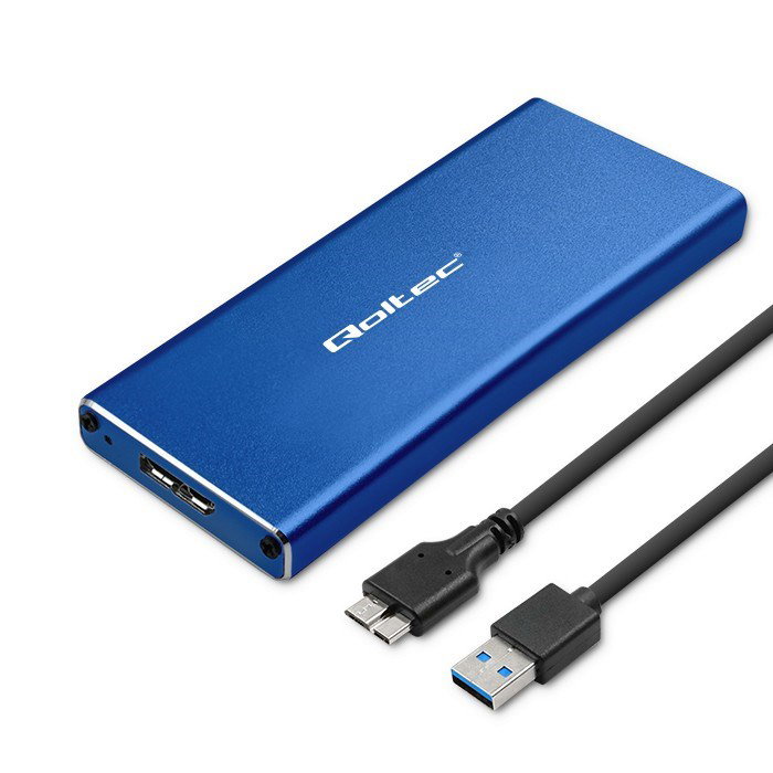 Qoltec 51832 Enclosure | M.2 SSD drive | SATA | NGFF| USB 3.0 | Super speed 5Gb /s | 2TB | Blue Cene