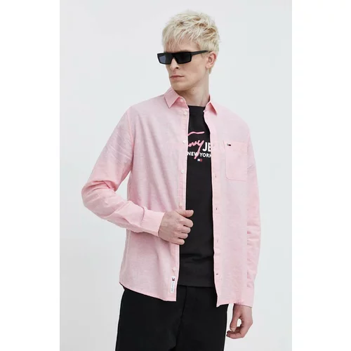 Tommy Jeans Srajca s primesjo lanu roza barva