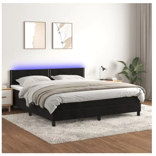  Box spring postelja z vzmetnico LED črna 180x200 cm žamet