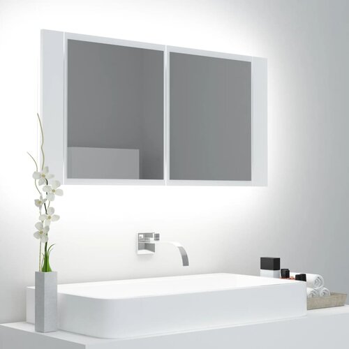 The Living Store LED kopalni&amp;scaron;ka omarica z ogledalom bela 90x12x45 cm akril - LED Omarica Z Ogledalom, (21657176) Slike