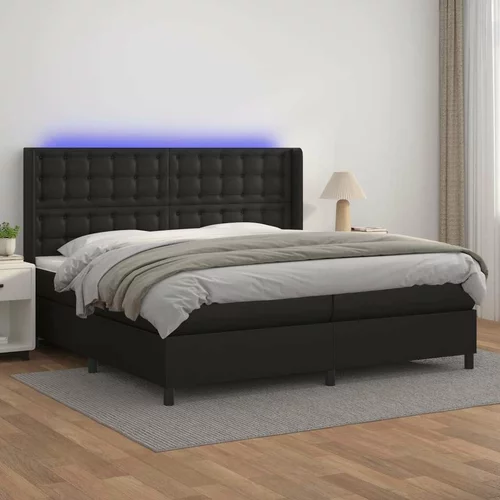  Box spring postelja z vzmetnico LED črna 200x200cm umetno usnje, (20724962)
