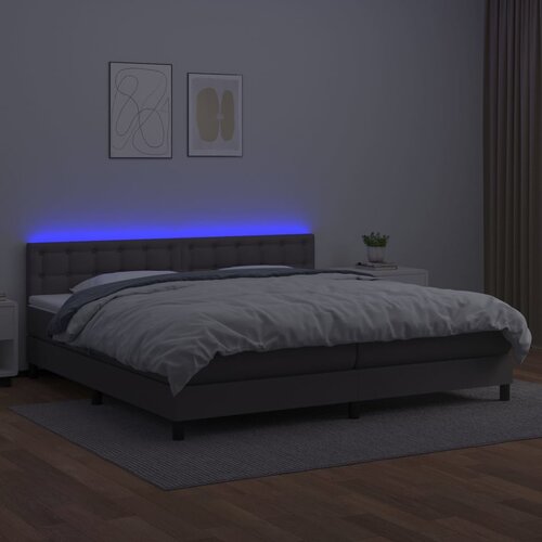  box spring s madracem LED sivi 200x200cm od umjetne kože Slike