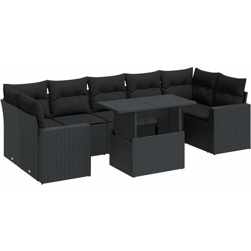 vidaXL Vrtna sedežna garnitura 8-delna z blazinami črn poli ratan, (21782059) Cene