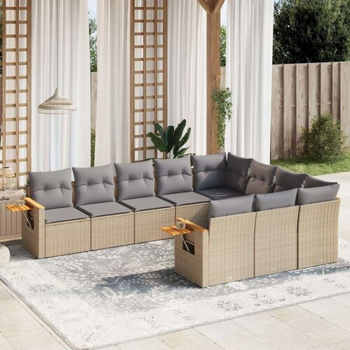vidaXL 10-dijelni set vrtnih sofa s jastucima bež od poliratana Cijene