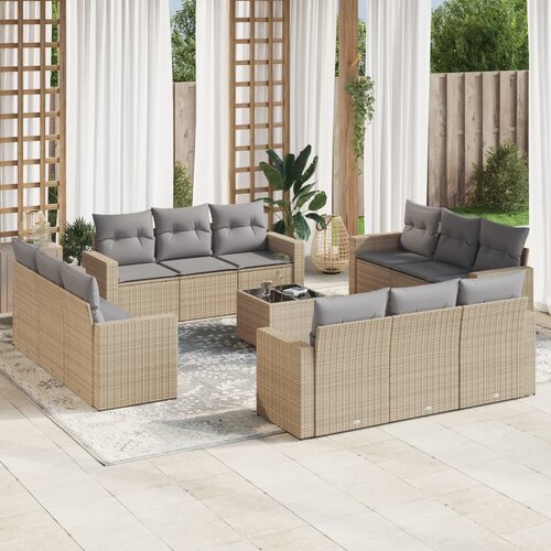 VidaXL 13-dijelni set vrtnih sofa s jastucima poliratan Bež Slike