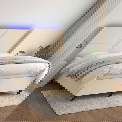  Box spring postelja z vzmetnico LED krem 140x200 cm blago, (20725185) Cene