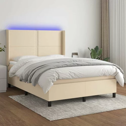  Box spring postelja z vzmetnico LED krem 140x200 cm blago, (20725185)