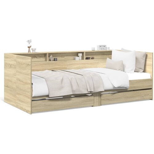 VidaXL Dnevna postelja s predali sonoma hrast 100x200 cm inž. les Slike