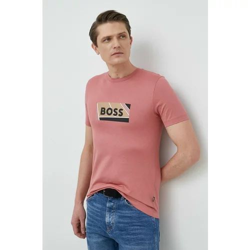 Boss Pamučna majica boja: ružičasta, s tiskom
