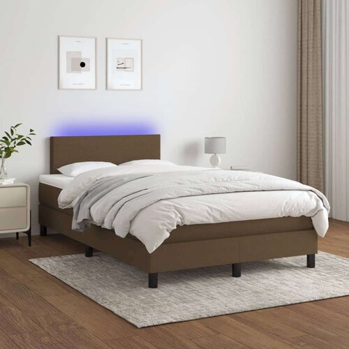  Krevet s oprugama i madracem LED tamnosmeđi 120x190 cm tkanina Slike