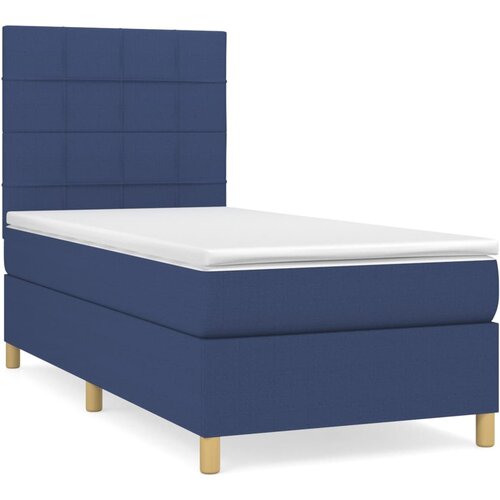 VidaXL Box spring postelja z vzmetnico moder 90x200 cm blago, (20791993) Slike