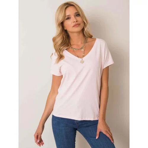 Fashion Hunters Light pink cotton T-shirt with a V-neck