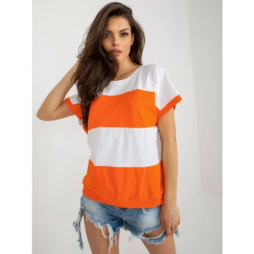 Fashion Hunters Basic white and orange striped summer blouse