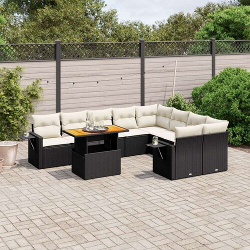 VidaXL 10-dijelni set vrtnih sofa s jastucima crni od poliratana Slike