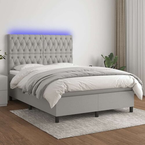 Box spring postelja z vzmetnico LED sv. siva 140x200 cm blago, (20724882) Cene