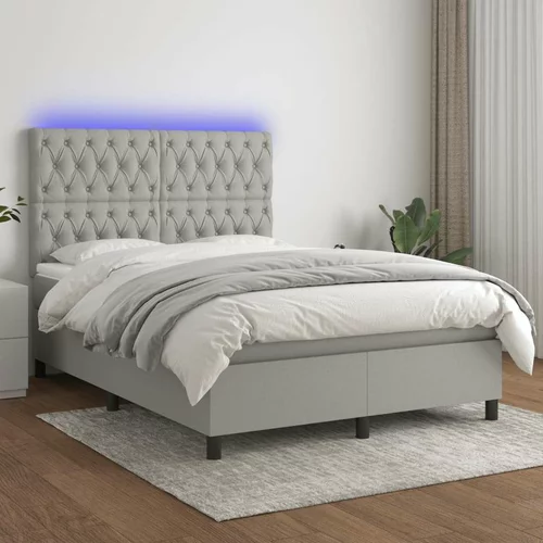  Krevet box spring s madracem LED svjetlosivi 140x200 cm tkanina