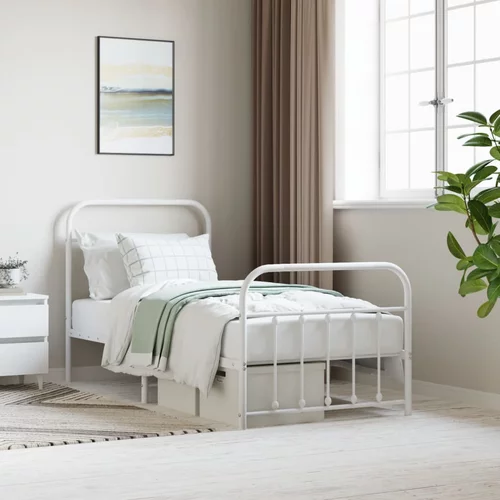 Metalni okvir kreveta uzglavlje i podnožje bijeli 90 x 200 cm