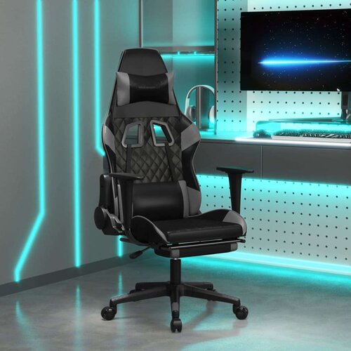  Gaming stol z oporo za noge črno in sivo umetno usnje, (21152285) Cene