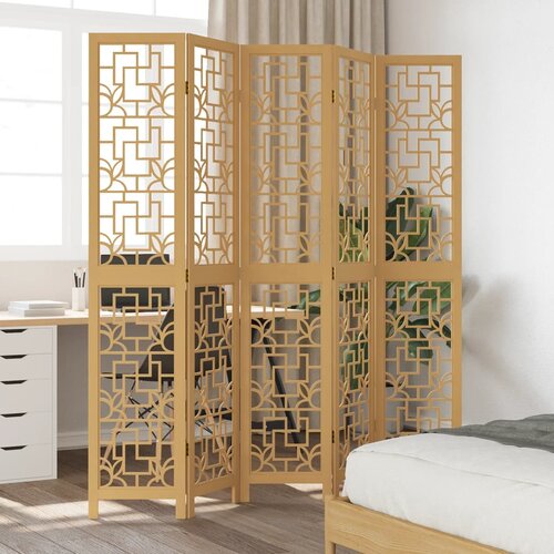  The Living Store Paravan 5-delni rjav trden les pavlovnije - Pregrada Za Prostor, (21442924) Slike