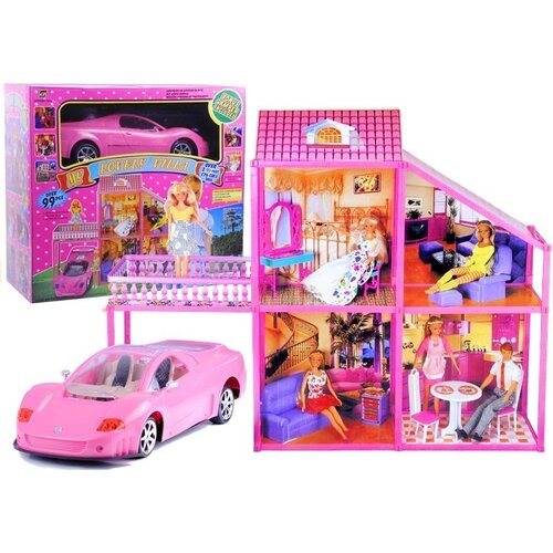 Lean Toys hi&amp;scaron;a za punčke z roza avtom Slike