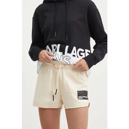 KARL LAGERFELD JEANS Kratke hlače za žene, boja: bež, s tiskom, srednje visoki struk, 245J1003