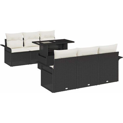 vidaXL Vrtna sedežna garnitura z blazino 7 pcs Črna Poly ratan, (5000146075) Cene