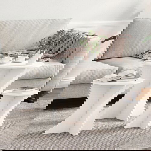 VidaXL Set kavno mizico 3 pcs Bela 46 x 46 x 47 cm Masivno borovo les Slike