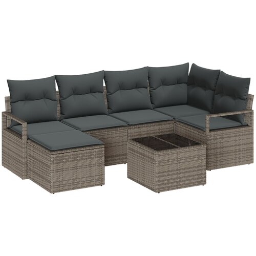 VidaXL 6-delni vrtni set sofe z blazinami Črn Poli Ratan, 2-sedežna vrtna sofa z blazinami Siva Poli Ratan Slike