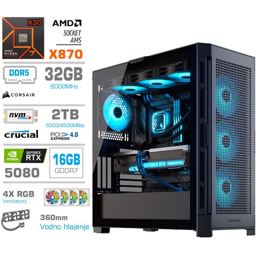 MEGA Računalnik TWR S11 R7-7800X3D/RTX5080/32GB-DDR5/2TB/1050W/Brez OS/črna RGB + Estetski napajalni kabli [Svetlo modra / Črna], (5000264678) Cene