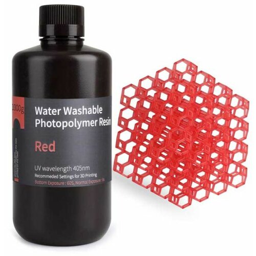 Elegoo water washable resin 1000g clear red Slike