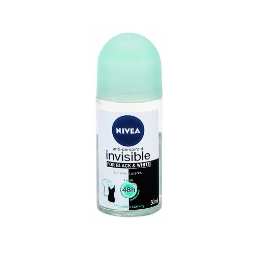 Nivea Black & White Invisible Fresh 48h roll-on antiperspirant proti madežem na oblačilih 50 ml za ženske