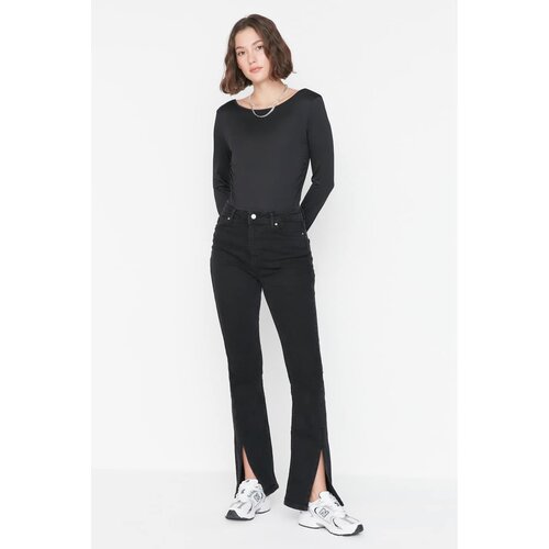 Trendyol Black Stitch Detailed Slit High Waist Slim Flare Jeans Slike