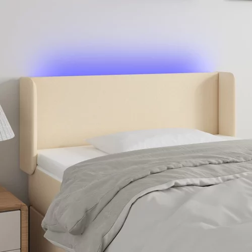 vidaXL LED posteljno vzglavje krem 93x16x78/88 cm blago