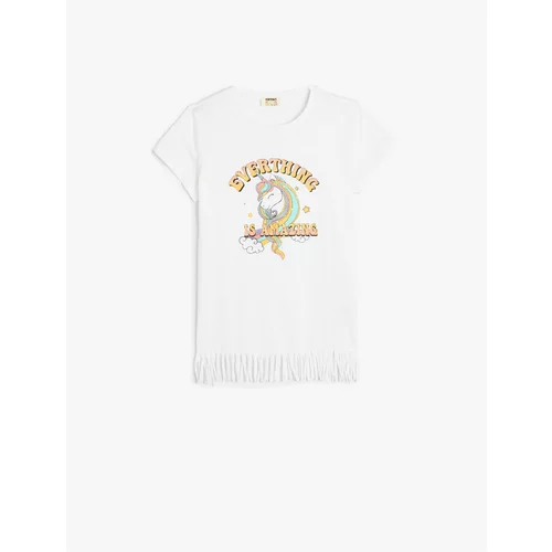 Koton Unicorn Printed Tasseled T-Shirt Short Sleeve