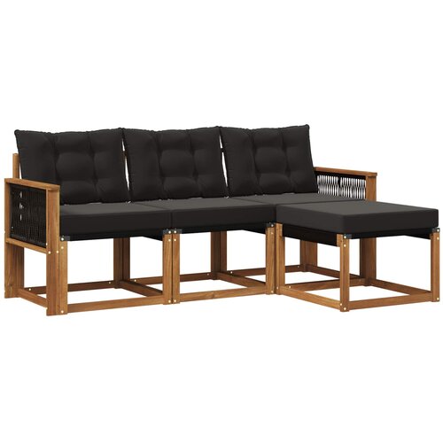 vidaXL Zunanja garnitura za sedenje z blazino 4 pcs Naravna in črna, (5000272925) Cene