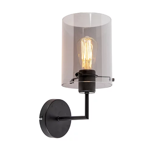 QAZQA Dizajn stenska svetilka črna z dimnim steklom - Dome