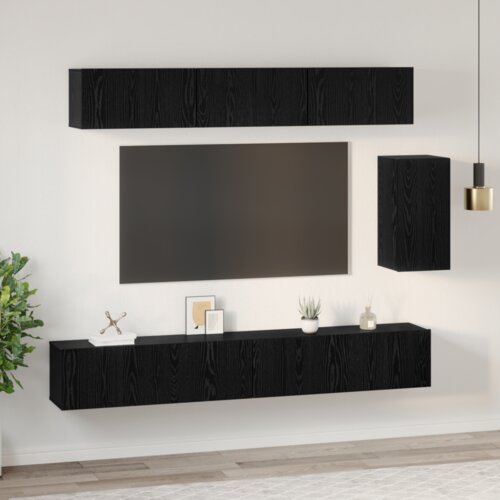 VidaXL Komplet TV omaric s polico Drugo 6 pcs Črni hrast 100 x 30 x 30 cm Slike