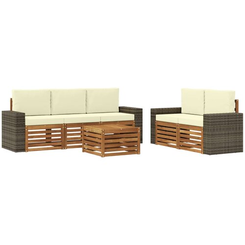  Set vanjskih sofa 6 kom. Prirodna i krem Čvrsto drvo akacije Slike
