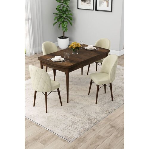 Hanah home trpezarijski set Rut, sto na razvlačenje i 4 stolice, ploča u dekoru drveta Baroque, krem tkanina Babyface Cene
