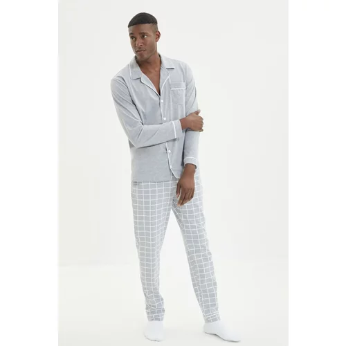 Trendyol Gray Men's Regular Fit Top Piping Detailed Knitted Pajamas Set