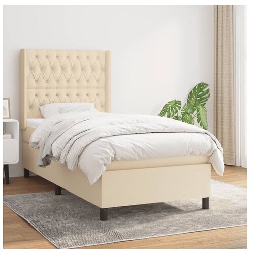  Box spring postelja z vzmetnico krem 90x190 cm blago Cene