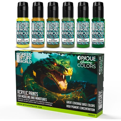 Green Stuff World PAINT SET - Opaque Colors GREEN (Box x6) Slike
