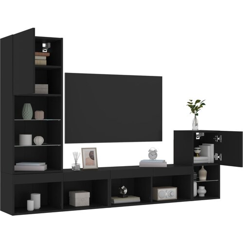vidaXL Komplet TV omaric LED 4-delni črn inženirski les Cene