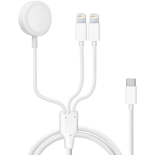 AVIZAR Kabel USB-C do 2x Lightning za iPhone/iPad, magnetni polnilec za Apple Watch - bel, (20633079)