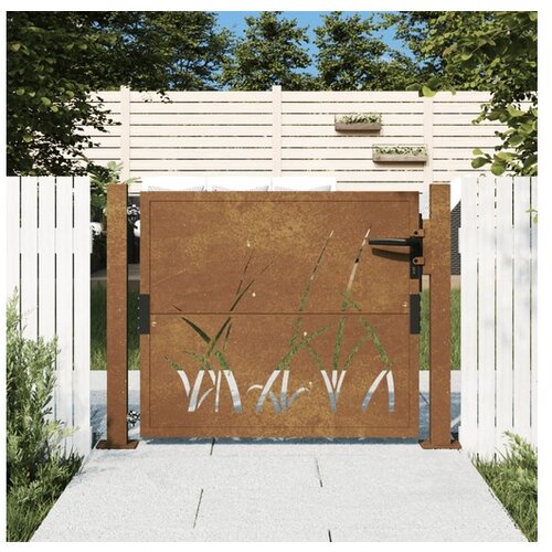 VidaXL Vrtna vrata 105x80 cm Corten jeklo dizajn trave Slike
