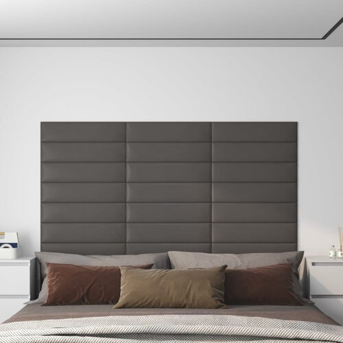 VidaXL zidne ploče od umjetne kože 12 kom sive 60 x 15 cm 1,08 m&amp;sup2; Slike