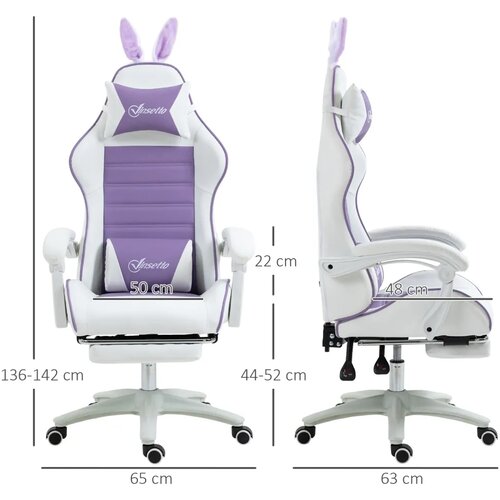  Ergonomska gamerska stolica s lumbalnom potporom osloncem za noge zečjim u&amp;scaron;ima naslonom za glavu ljubičasta Slike