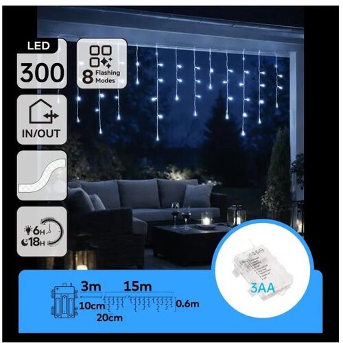 Aigostar led spolja&scaron;nje božićne lampice 300xLED/8 funkcija 3xAA 18x06m IP44 hladne bele Cene